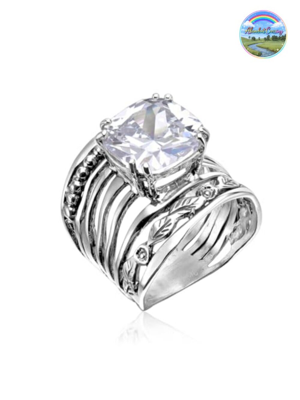 Genuine 925 Sterling Silver Cushion Cut Cubic Zirconia Ring